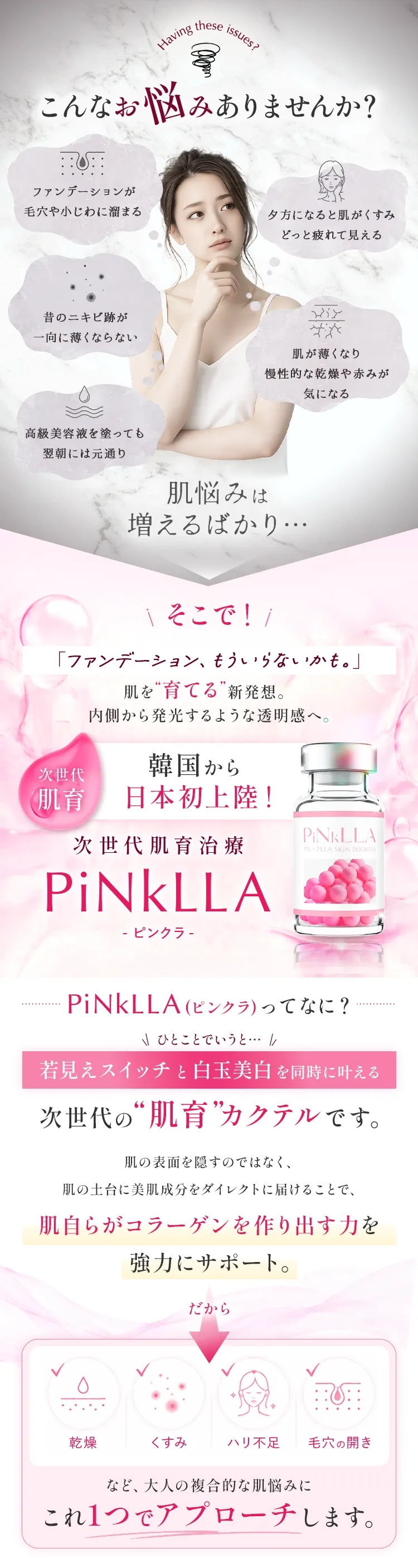 こんなお悩みありませんか?そこで!次世代肌育治療 PiNkLLA ピンクラ