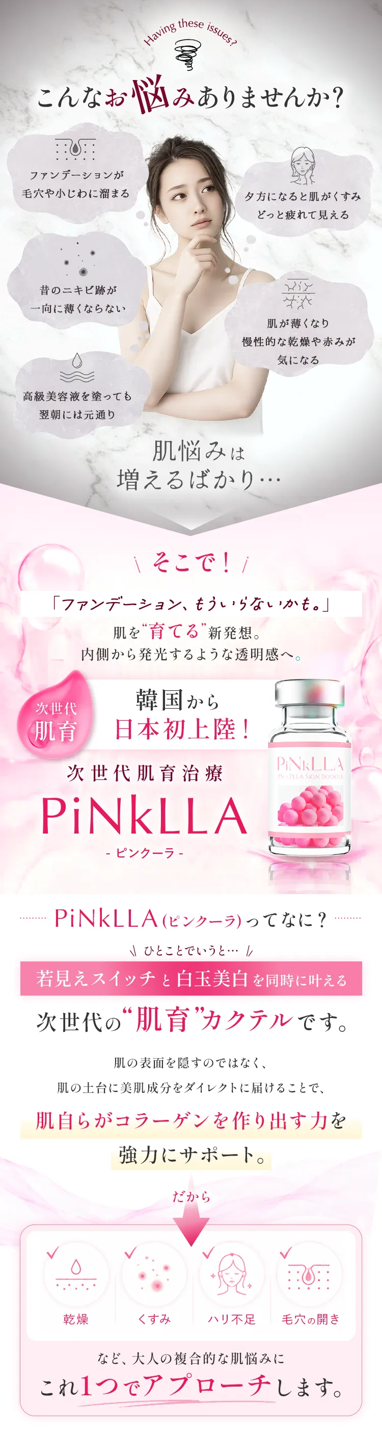 こんなお悩みありませんか？そこで！次世代肌育治療 PiNkLLA ピンクーラ